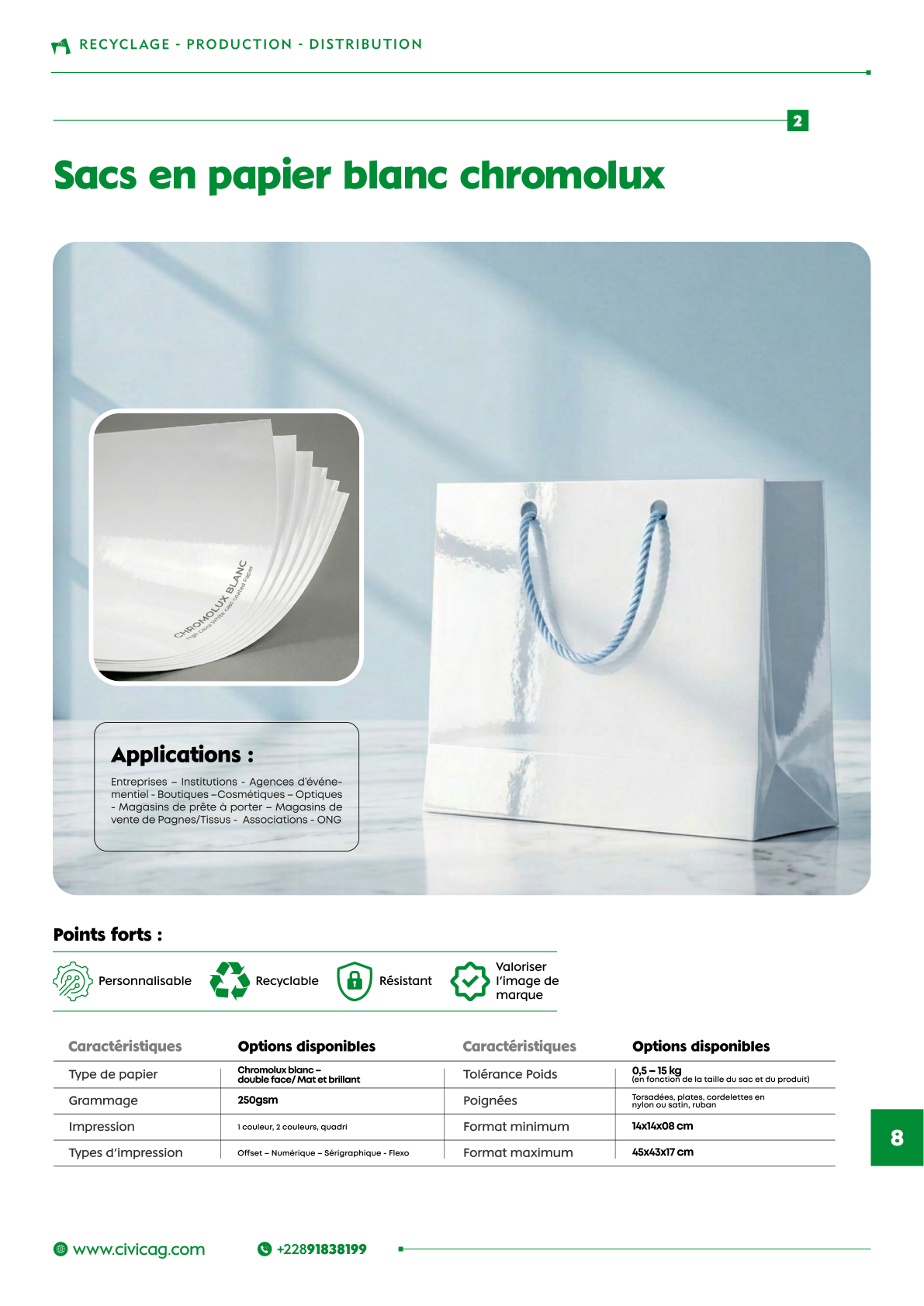 Sacs en papier blanc Chromolux