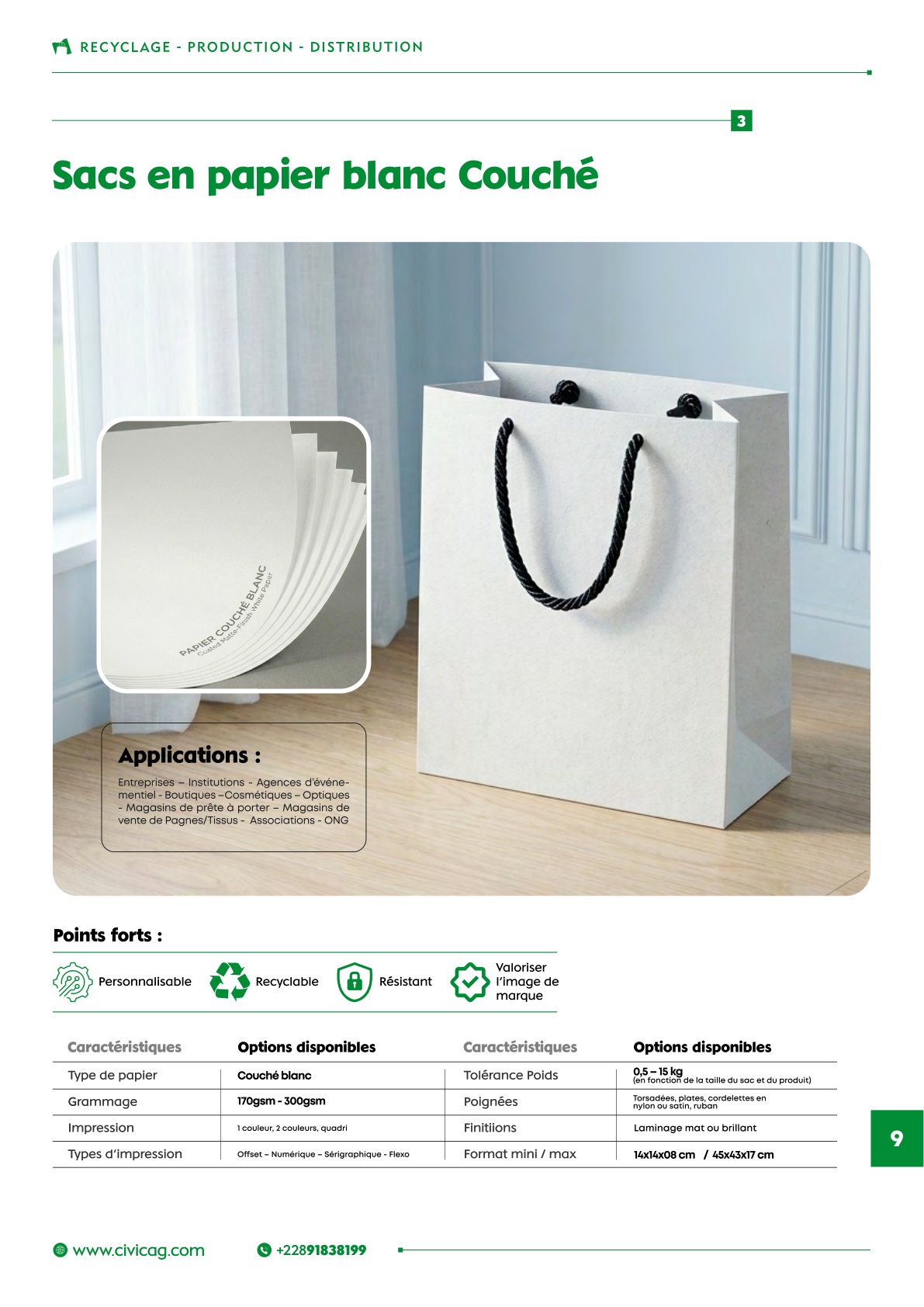 Sacs en papier blanc Couché